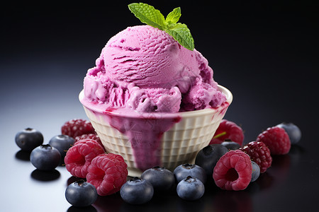 清凉解暑的蓝莓冰淇淋背景图片