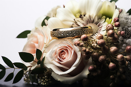 鲜花中的浪漫戒指背景图片