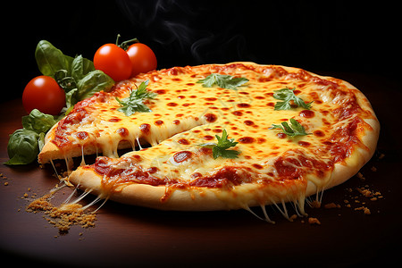 蔬菜烘烤拉丝的芝士披萨背景