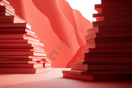 红色教育三折页书堆成的山插画