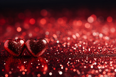 浪漫红色背景两颗红爱心插画