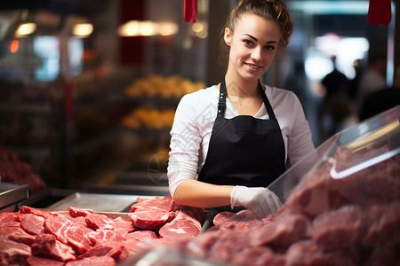 生鲜肉店的售卖员背景图片