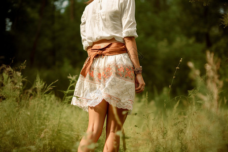 草丛中漫步的女子背景图片