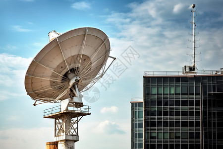 高楼建筑上的卫星天线背景图片