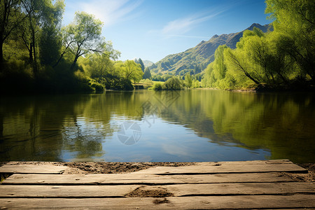 湖畔的自然风景背景图片