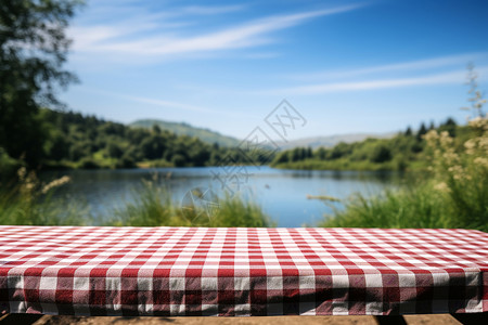 湖畔美景和餐桌背景图片