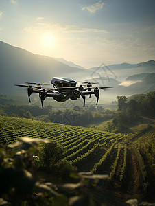 绿色科技感背景田野上空的无人机背景