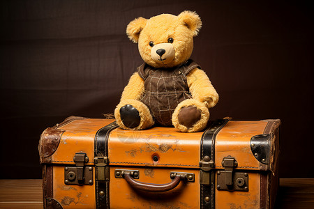 一箱子玩具坐在箱子上面的小熊玩偶背景