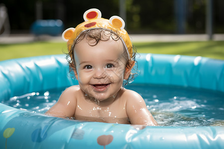 泳池中开心的小宝宝背景图片
