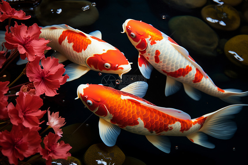 池塘中漂亮的金鱼图片