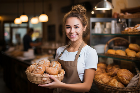 面包店里的女工背景图片