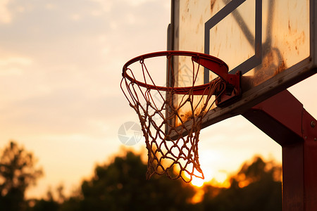 篮球日日落下的篮球架背景