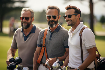 三名男子在高尔夫球场上背景图片