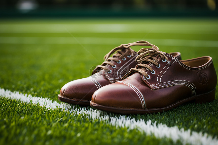 草坪上的褐色皮鞋图片