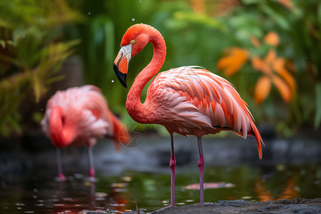粉红火烈鸟优雅的粉红之舞背景