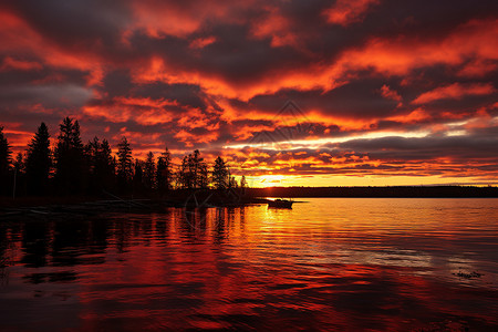湖畔夕阳红背景图片