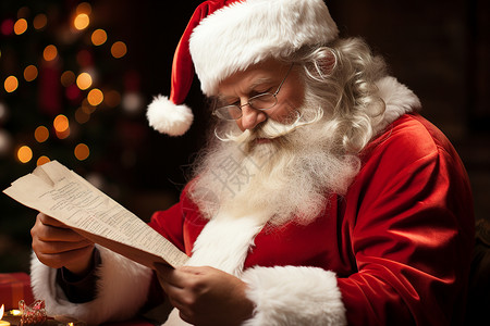 圣诞老人阅读报纸高清图片