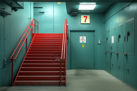 红色楼梯通道高清图片