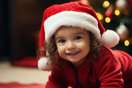 小女孩与圣诞树的温馨时刻背景图片