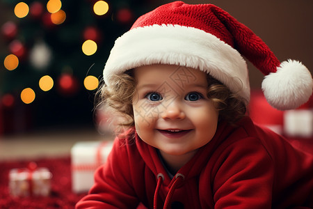 圣诞树旁的小宝宝背景图片