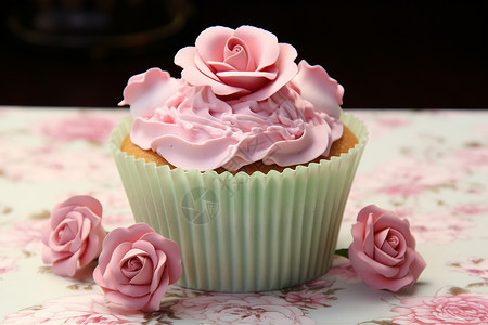 美味的粉色玫瑰蛋糕背景图片