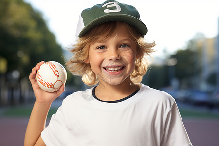 小孩棒球比赛快乐少年在公园中握球的瞬间背景