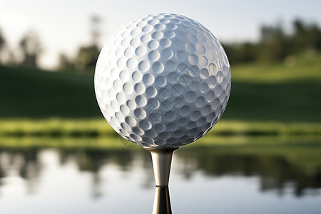 湖泊畔高尔夫球场的一杆开球高清图片
