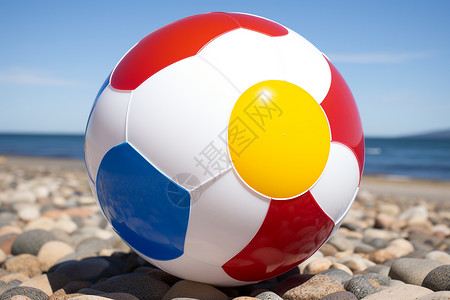 足球气球素材夏日海滩上的充气海滩球背景