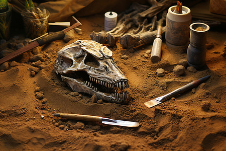 恐龙化石化石挖掘高清图片