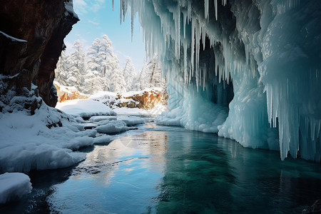 冰雪洞穴的美景背景图片