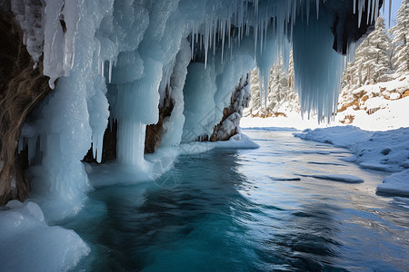 冰柱素材冻结冰挂的风景背景