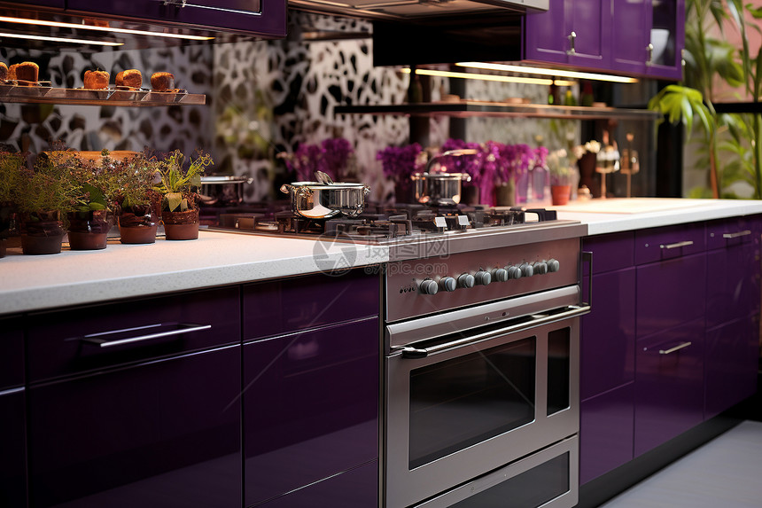 室内紫色的厨房装饰图片