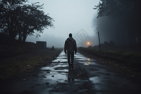 道路上行走的男人背景图片