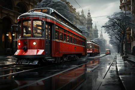 街头行驶的电轨车背景图片