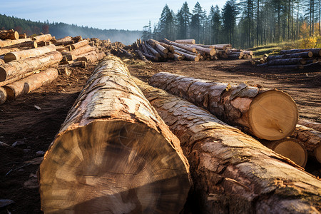 锯木厂砍伐的木材堆背景
