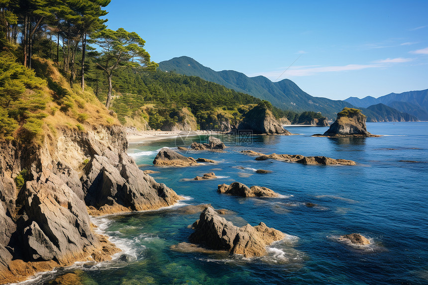 海边山脉图片