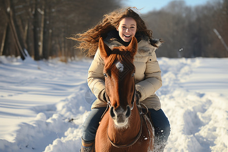 雪地骑马的女子背景图片