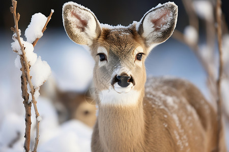 可爱的小鹿雪中的鹿背景