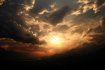 夜空中的璀璨夕阳背景图片