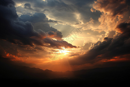 黄昏天空中的夕阳背景图片