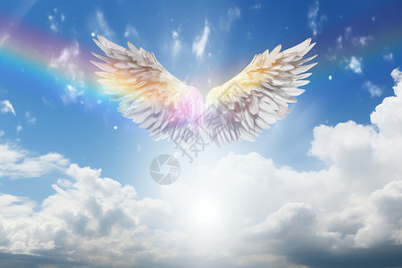 彩虹翅膀穿越彩虹云海的天使设计图片