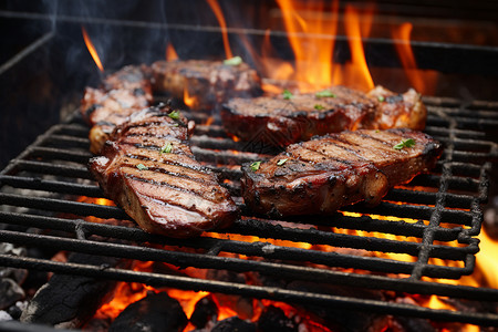 火焰上的烤肉高清图片