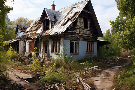 荒废的屋子废弃的村庄高清图片