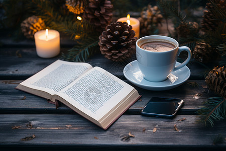 一本书与咖啡背景图片