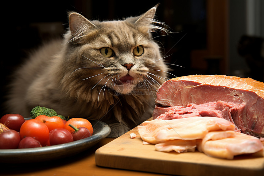猫盯着食物图片