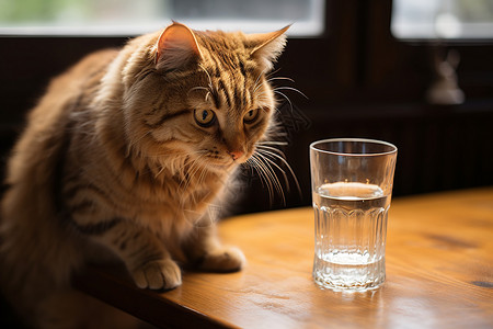 斑点猫喝水宠物饮水高清图片