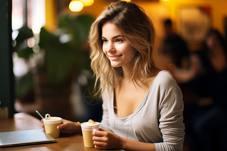 现代女子享受咖啡背景图片