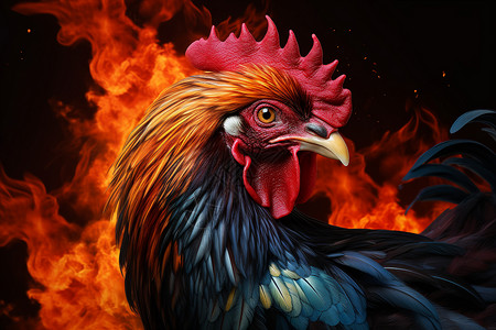 家禽鸡火焰里的鸡设计图片