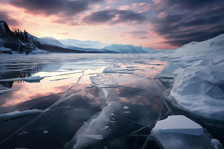冰上晚霞背景图片