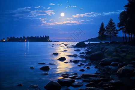 夏夜乘凉夏夜的湖畔背景